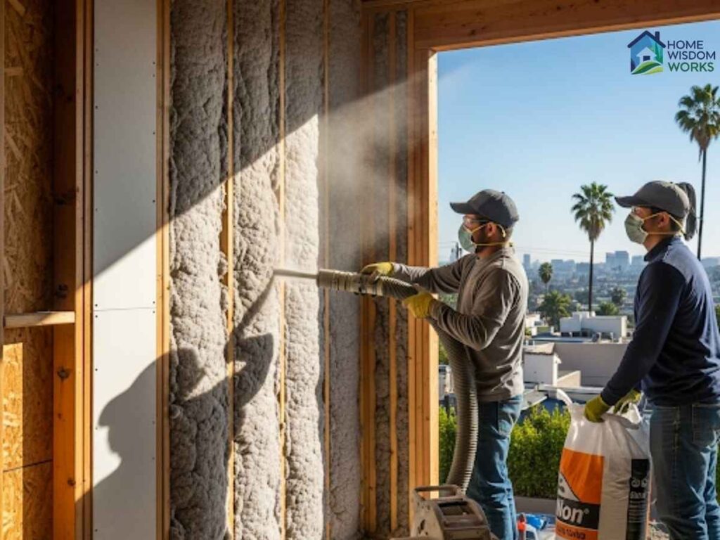 Insulation Upgrades to Lower Chicago Heating Bills in Los Angeles 2 Blown-in wall insulation installation in Los Angeles residence