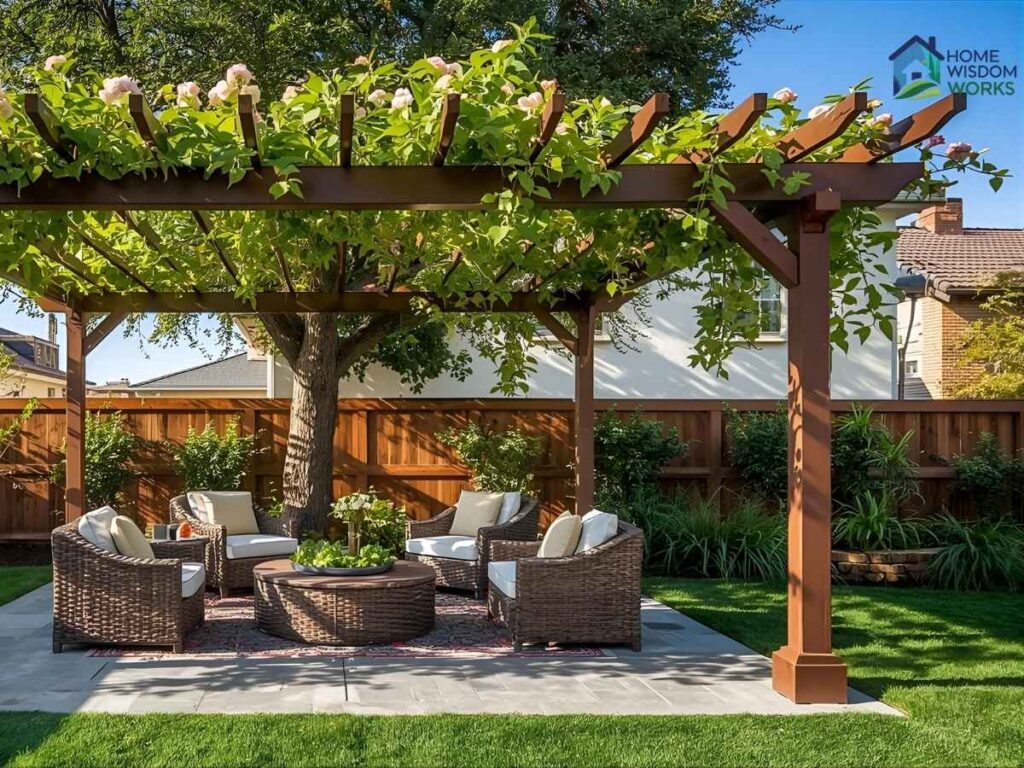 Beautiful pergola providing shade and style in El Dorado Park Los Angeles backyard