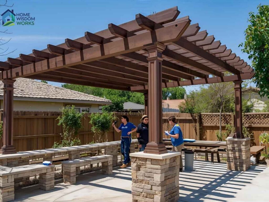 Skilled team installing a custom pergola in Los Angeles near El Dorado Park